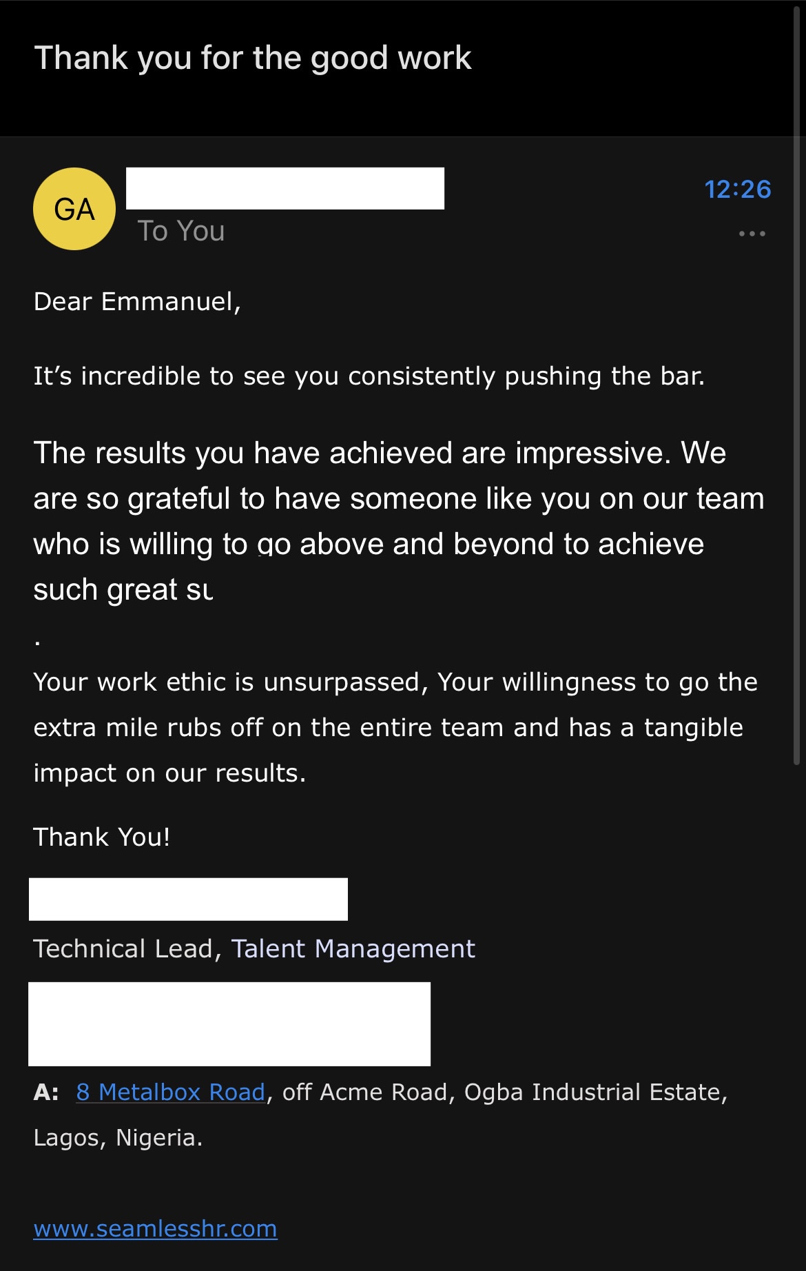 Emmanuel Ogwo SeamlessHR Employee Appreciation