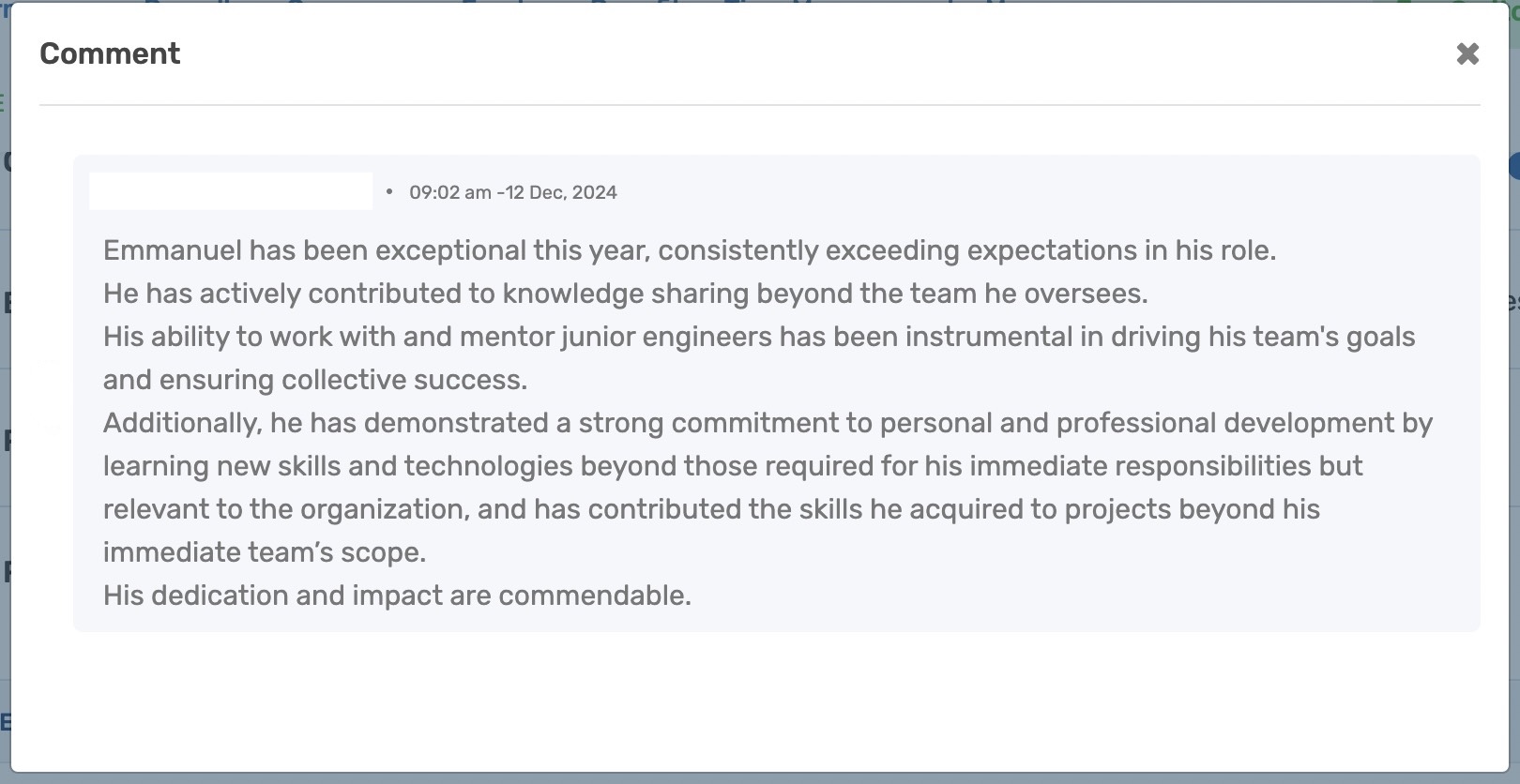 Emmanuel Ogwo SeamlessHR 2024 appraisal comment